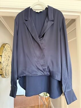 3.1 Phillip Lim Navy Satin Wrap Blouse